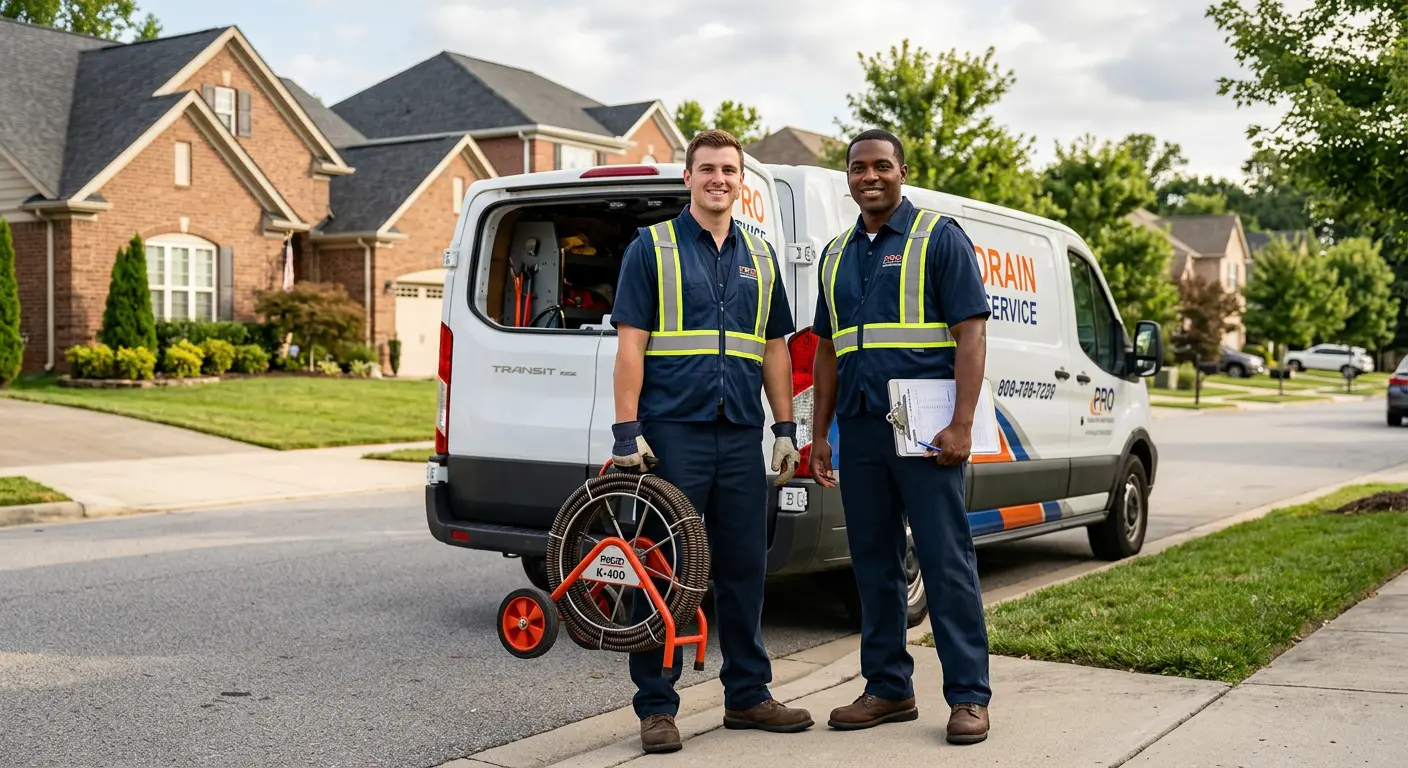 Sewer and drain service team with equipment ready for work in Seward
